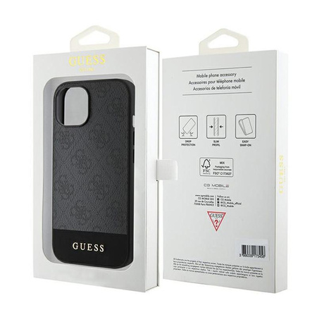 Guess 4G Bottom Stripe Metal Logo Collection - pouzdro pro iPhone 15 (šedé)