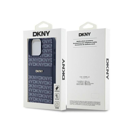 Kožené pouzdro DKNY Mono Stripe & Metal Logo - iPhone 15 Pro Max (modré)