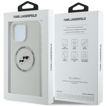 Karl Lagerfeld Silikonové pouzdro MagSafe s dvojitou hlavou a kruhem pro iPhone 16 Pro Max (béžové)