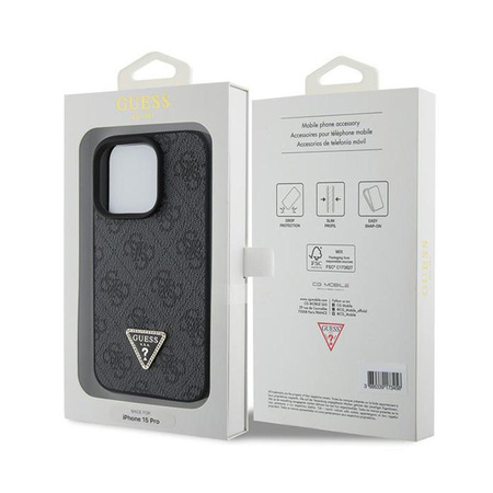Guess Leather 4G Triangle Strass - pouzdro pro iPhone 15 Pro Max (černé)