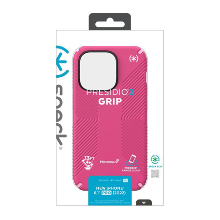 Speck Presidio2 Grip - Rutschfestes Gehäuse für iPhone 14 Pro (Digitalpink / Blossompink / Weiß)