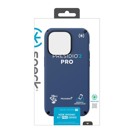 Speck Presidio2 Pro - Antibacterial iPhone 14 Pro Case (Coastal Blue / Black / White)