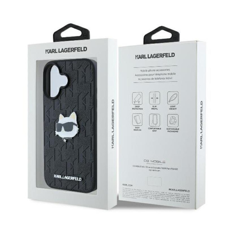 Karl Lagerfeld Monogram Choupette Head Pin - Hülle für iPhone 16 (schwarz)