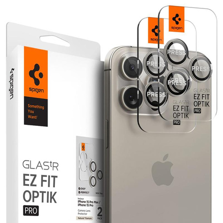 Spigen Optik.TR EZ Fit Camera Lens Protector - ochranné sklo objektivu pro iPhone 15 Pro / 15 Pro Max / iPhone 14 Pro / 14 Pro Max (2 ks) (Natural Titanium)