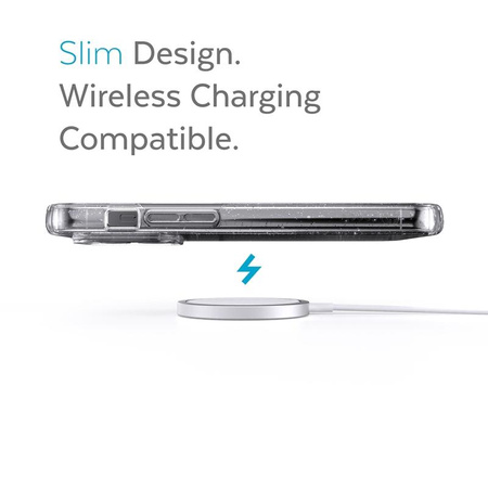 Speck Presidio Perfect-Clear s třpytkami - pouzdro pro iPhone 13 Pro Max / iPhone 12 Pro Max s povrchovou úpravou MICROBAN (čiré/platinové s třpytkami)