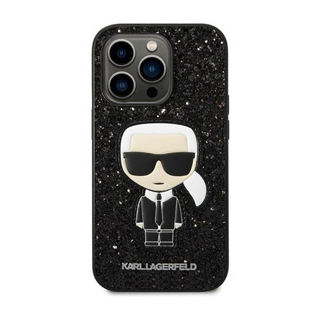 Karl Lagerfeld Glitter Flakes Ikonik - Coque pour iPhone 14 Pro (noir)