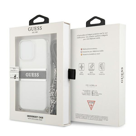 Guess 4G Croix à rayures argentées - Étui pour iPhone 13 Pro