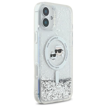 Karl Lagerfeld Liquid Glitter Karl & Choupette Head MagSafe - pouzdro pro iPhone 16 (průhledné)