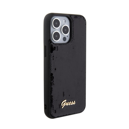 Guess Sequin Script Metal - Hülle für iPhone 15 Pro (Schwarz)