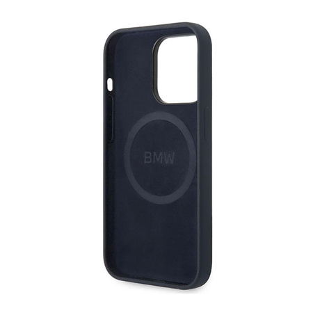 BMW Liquid szilikon tok fém logó MagSafe - iPhone 14 Pro Max tok (sötétkék)