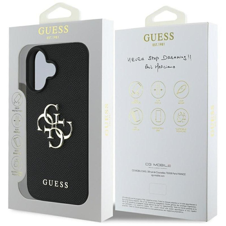 Guess Grained Big 4G Logo Small Classic Logo - Hülle für iPhone 16 (schwarz)
