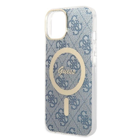 Guess Bundle Pack MagSafe 4G - MagSafe iPhone 14 Plus Tasche + Ladegerät-Set (blau/gold)