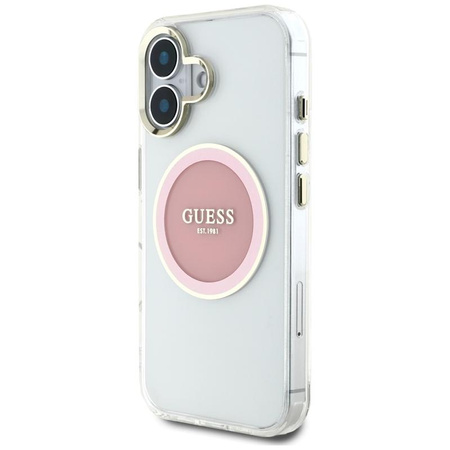 Guess IML Metal Coloured Circle Classic Logo MagSafe - pouzdro pro iPhone 16 (růžové)