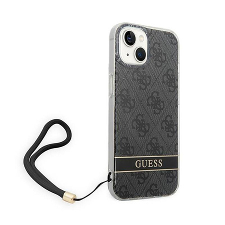 Guess 4G Print Cord - pouzdro se šňůrkou na iPhone 14 Plus (černé)