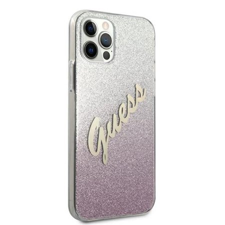 Guess Glitter Gradient Script - iPhone 12 / iPhone 12 Pro tok (rózsaszín)
