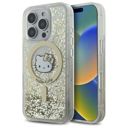 Hello Kitty Liquid Glitter Fever MagSafe - Pouzdro na iPhone 16 Pro Max (bílý/zlatý)
