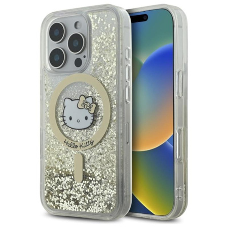 Hello Kitty Liquid Glitter Fever MagSafe - pouzdro pro iPhone 16 Pro (bílé / zlaté)