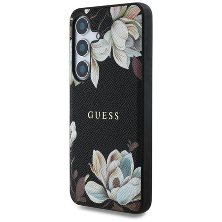 Guess Grained Printed Flower Pattern MagSafe - pouzdro pro Samsung Galaxy S25 (černé)