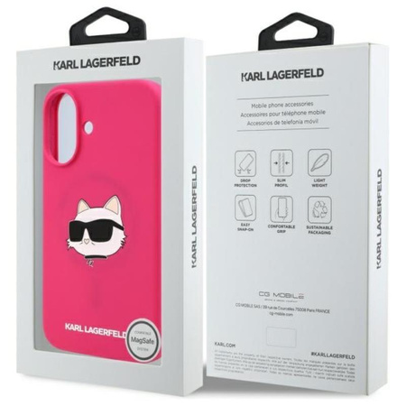 Karl Lagerfeld szilikon Choupette fej nyomtatás MagSafe - iPhone 16 tok (fukszia)