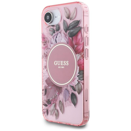 Guess IML Flowers MagSafe - tok iPhone 16e készülékhez (rózsaszín)