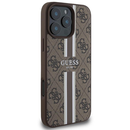 Pouzdro Guess 4G MagSafe s potiskem pruhů - iPhone 16 Pro Max (hnědé)