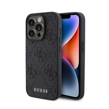 Guess Leather 4G Stamped - Tasche für iPhone 15 Pro (Schwarz)
