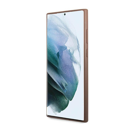 Guess 4G Metal Logo - pouzdro pro Samsung Galaxy S23 Ultra (hnědé)