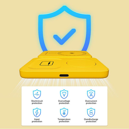 WEKOME WP-U172 - 3-in-1 Kabelloses Ladegerät mit MagSafe für iPhone, Apple Watch und AirPods + Spiegel (Gelb)