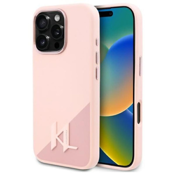 Karl Lagerfeld Silicone Shadow Metal Initial MagSafe - Hülle für iPhone 16 Pro (rosa)