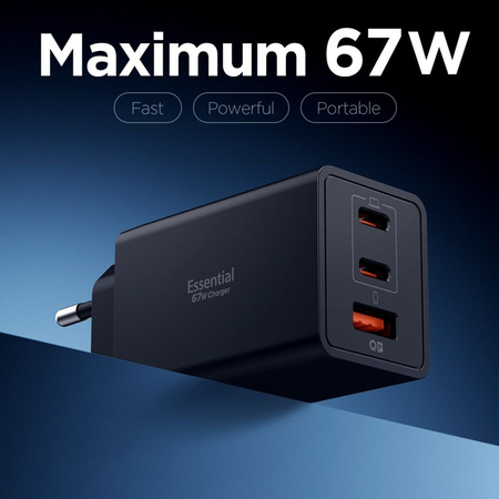 Spigen Essential EE673EU GaN Pro - Nabíječka do zásuvky 2x USB-C + USB-A 67W (Černá)