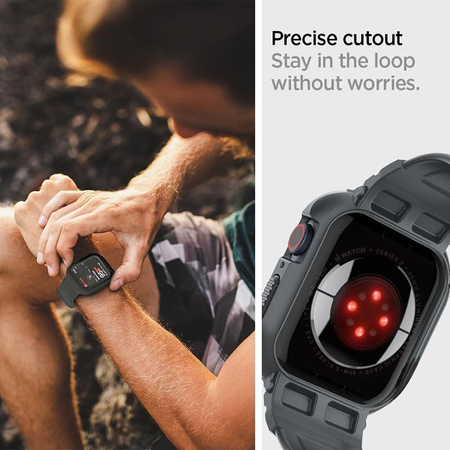 Spigen Rugged Armor Pro - Bracelet avec étui pour Apple Watch 4/5/6/7/8/9/SE 44/45 mm (Gris foncé)