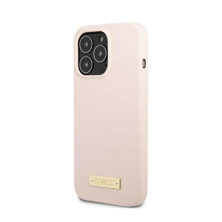 Guess Plaque logo en silicone MagSafe - Étui iPhone 13 Pro Max (rose)