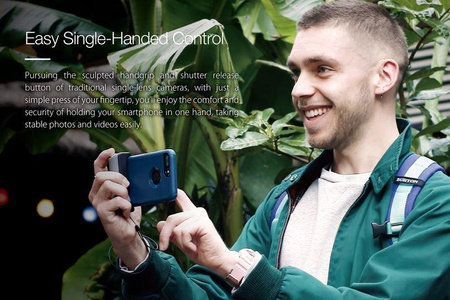 Just Mobile ShutterGrip - Uchwyt foto ze spustem migawki Bluetooth dla iOS/Android (Gold)