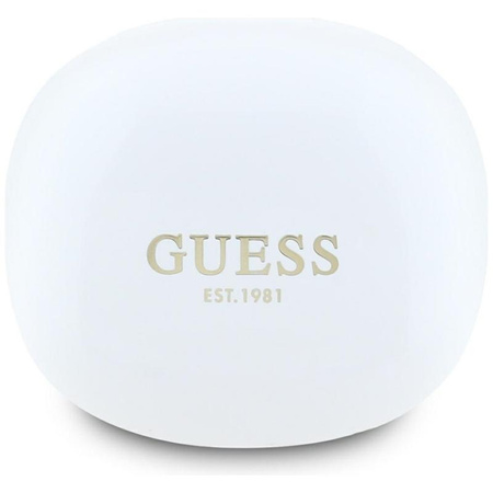 Guess Flat Classic Logo Electroplated – Sluchátka TWS + nabíjecí pouzdro (bílá)