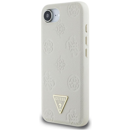 Guess Grainé Hot Stamp Peony Triangle Logo MagSafe - étui pour iPhone 16e (beige)