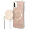 Guess Bundle Pack MagSafe 4G - MagSafe iPhone 11 case + charger set (pink/gold)