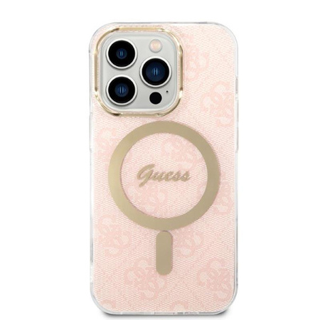 Guess Bundle Pack MagSafe 4G - MagSafe iPhone 14 Pro Max tok + töltő készlet (rózsaszín/arany)