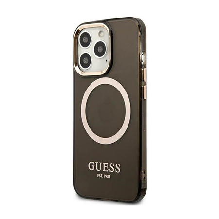 Guess Gold Outline Průsvitné pouzdro MagSafe - iPhone 13 Pro (černé)