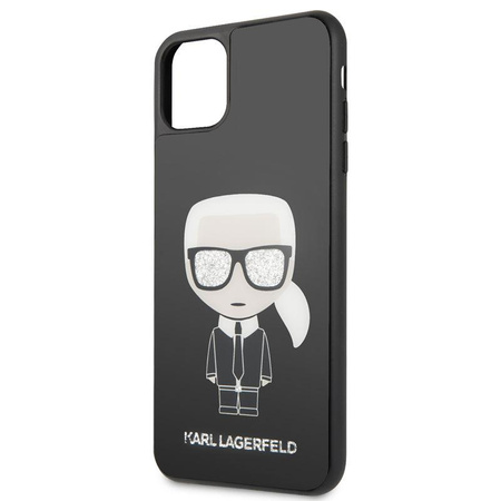 Karl Lagerfeld Double Layer Glitter Tempered Glass - iPhone 11 Pro Max Case with Glass Back (Black)