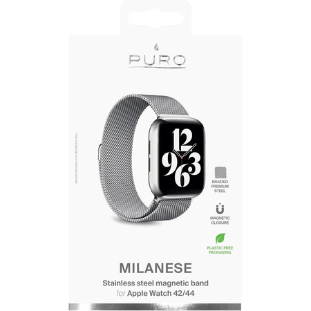 Puro Milanese Magnetic Band - Bracelet en acier inoxydable pour Apple Watch 42/44/45 mm (argent)