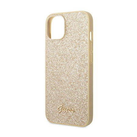 Guess Glitter Flakes Metal Logo Case - Hülle für iPhone 14 Plus (Gold)