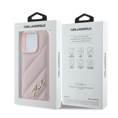 Karl Lagerfeld Quilted Signature - Coque iPhone 16 Pro (rose)