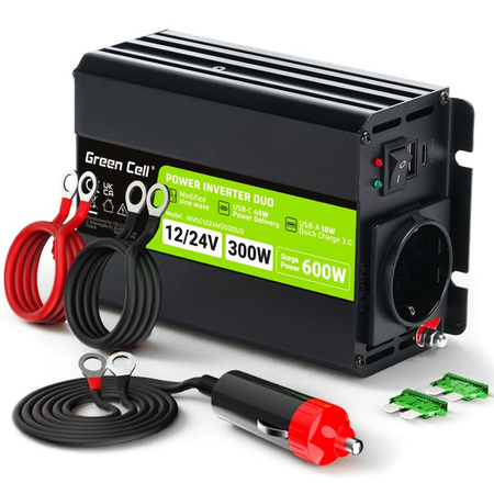 Green Cell - Onduleur DUO 12V/24V à 230V 300W/600W Convertisseur de tension à onde sinusoïdale modifiée