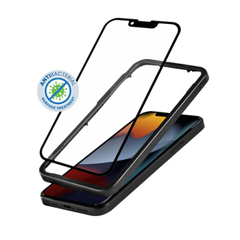 Crong Anti-Bakterielles 3D Panzerglas - 9H vollflächiges gehärtetes Glas für iPhone 14 Plus / iPhone 13 Pro Max + Einbaurahmen