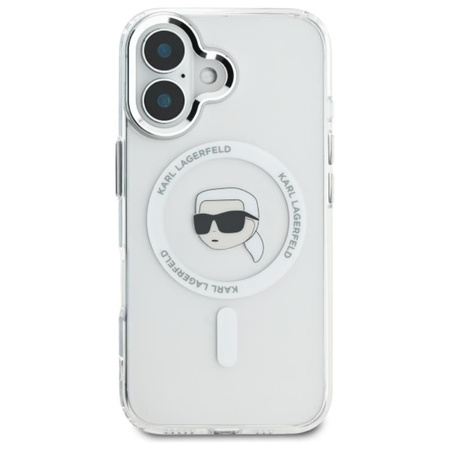 Karl Lagerfeld IML Metal Karl Head MagSafe - Hülle für iPhone 16 Plus (weiß)