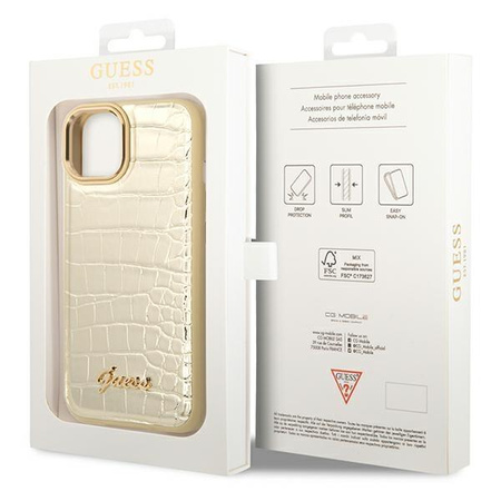 Guess Croco Collection - pouzdro pro iPhone 14 Plus (zlaté)