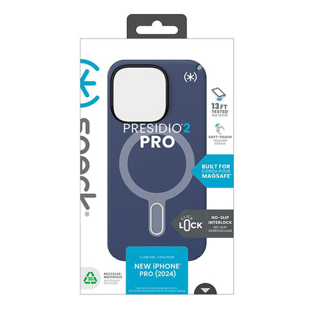 Speck Presidio2 Pro ClickLock & MagSafe - Coque pour iPhone 16 Pro (Bleu Littoral / Gris Poussière / Blanc)