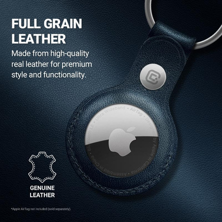 Crong Leather Case with Key Ring – Skórzany brelok do Apple AirTag (granatowy)