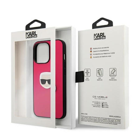 Karl Lagerfeld PU Leder Karl's Head Metall - iPhone 13 Pro Tasche (rosa)