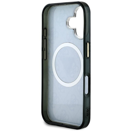 Guess IML Metal Glitter 4G Circle Triangle MagSafe - pouzdro pro iPhone 16 (černé)